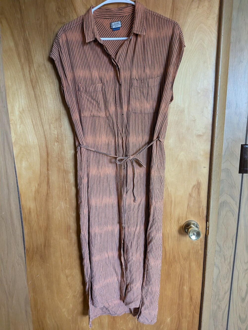 Kavu Rust-Orange Ribbed Tie-Waist Maxi Dress